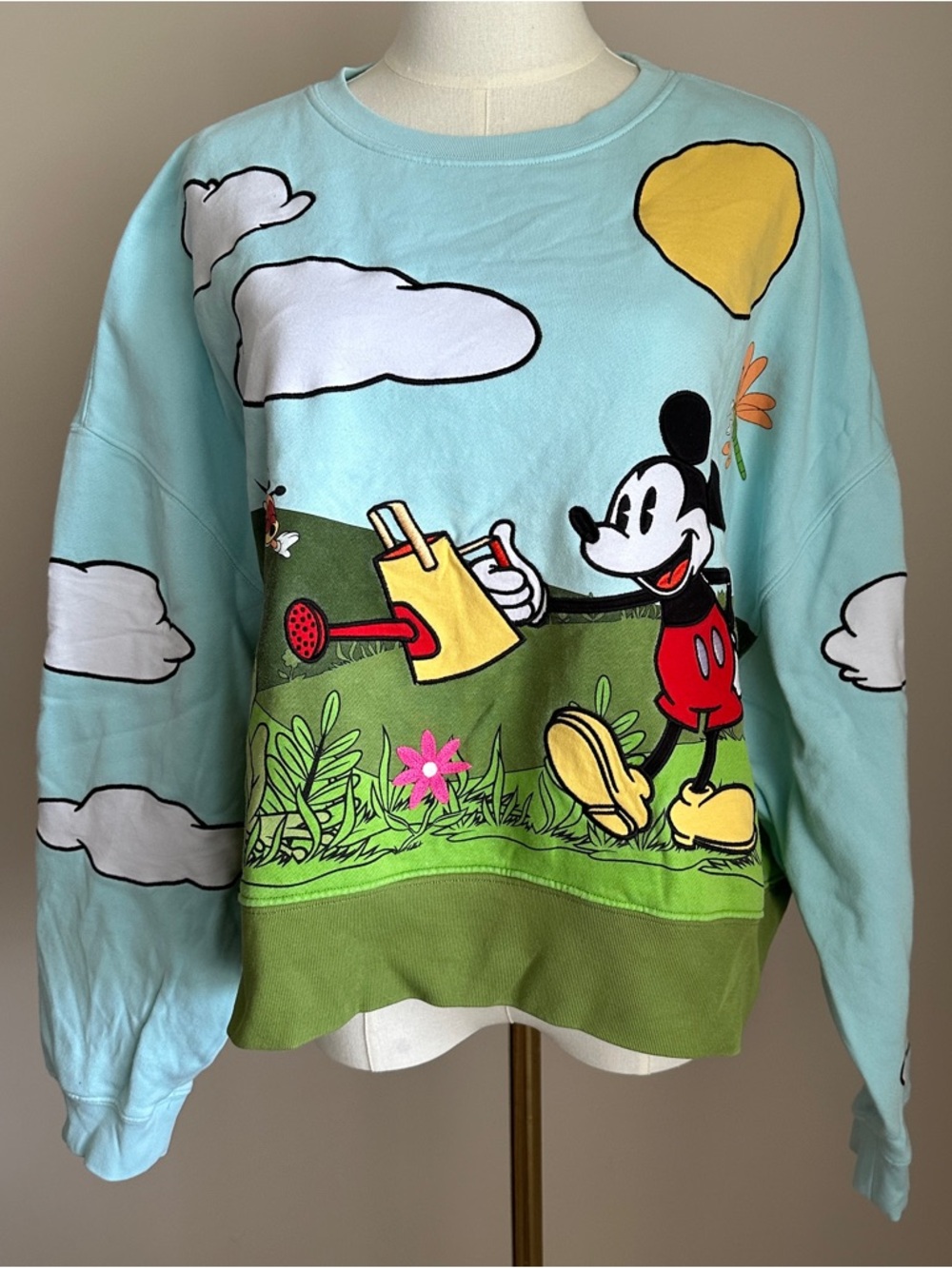 Disney Parks Mickey & Co Mickey's Garden Cropped Sweatshirt Light Blue Women's L